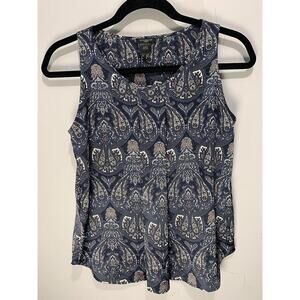Ann Taylor Petite Paisley Sleeveless Top XXSP Womens Blue/White